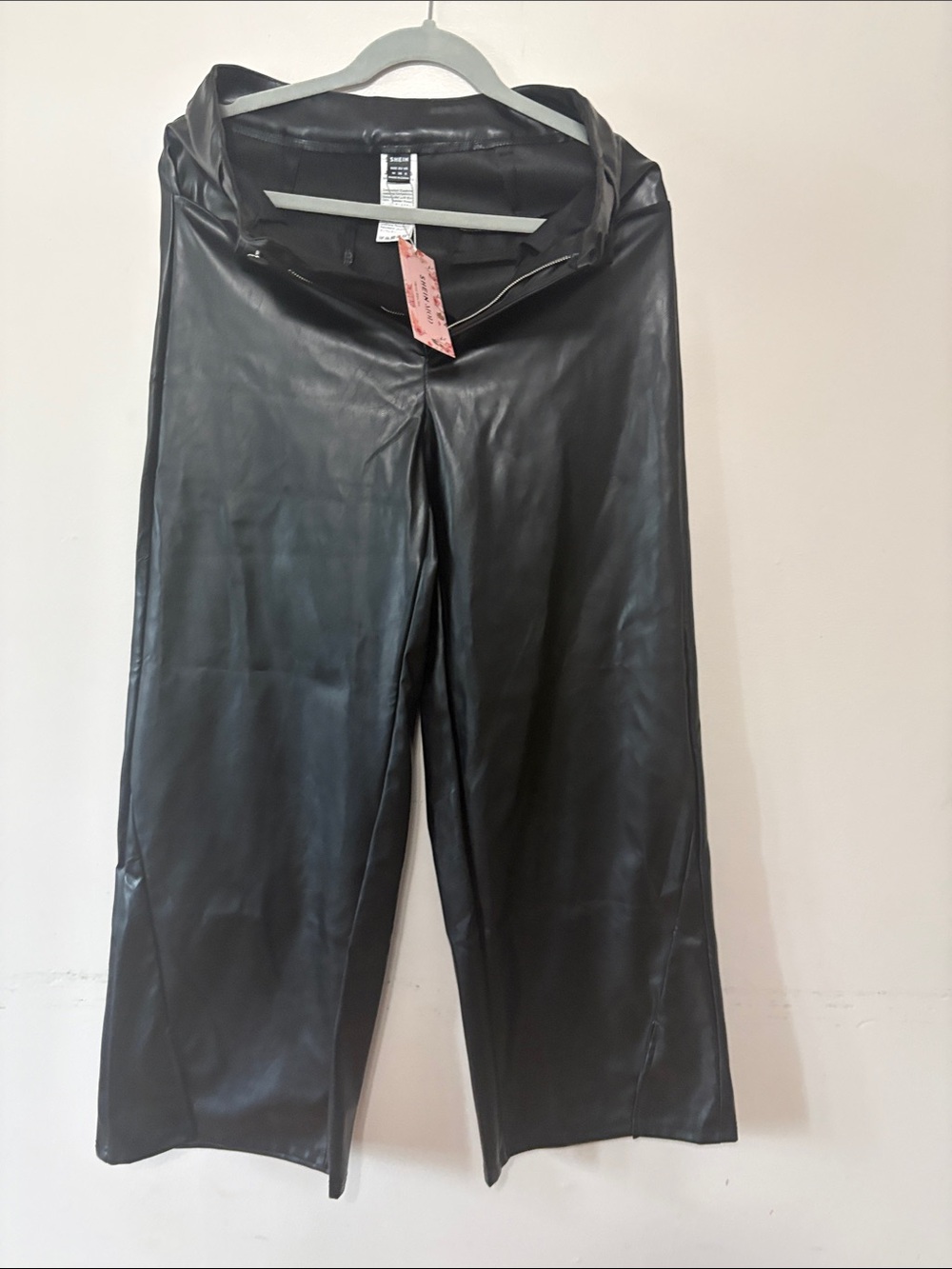 Black Faux Leather Wide-Leg Men’s Pants